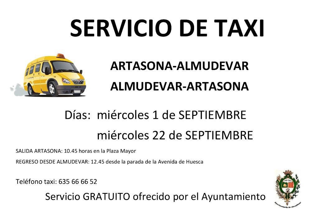 Servicio taxi Artasona del Llano mes de septiembre